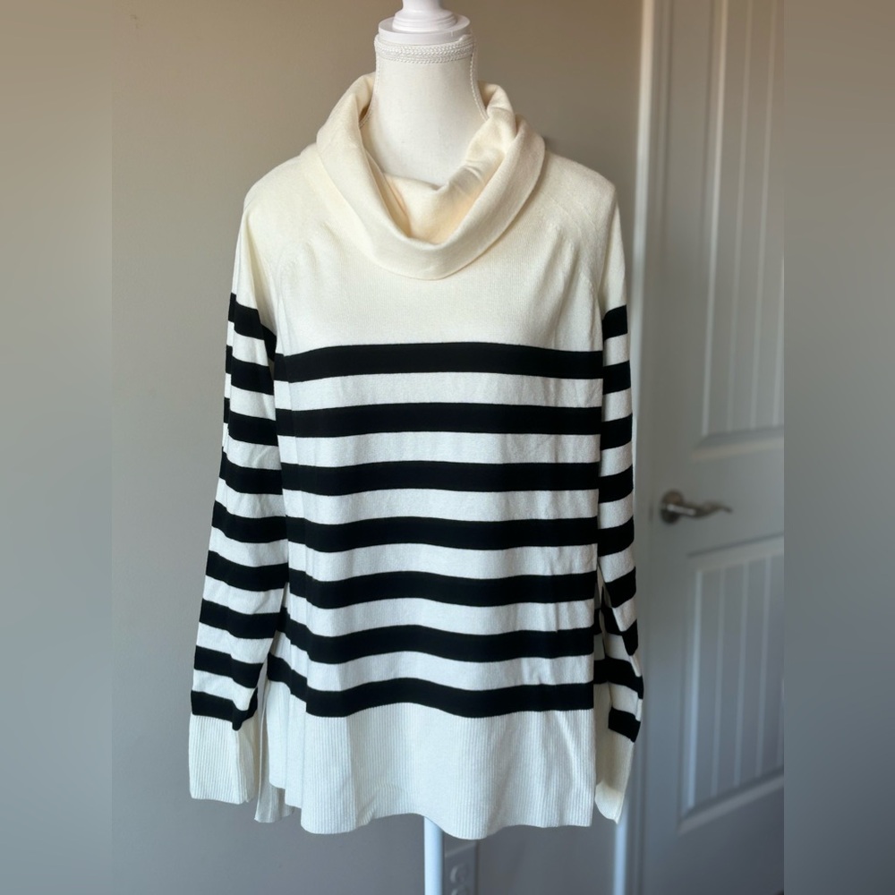 NWOT Cyrus Striped Pull Over Sweater. Size L. Women’s Oversized. Cowl neck.